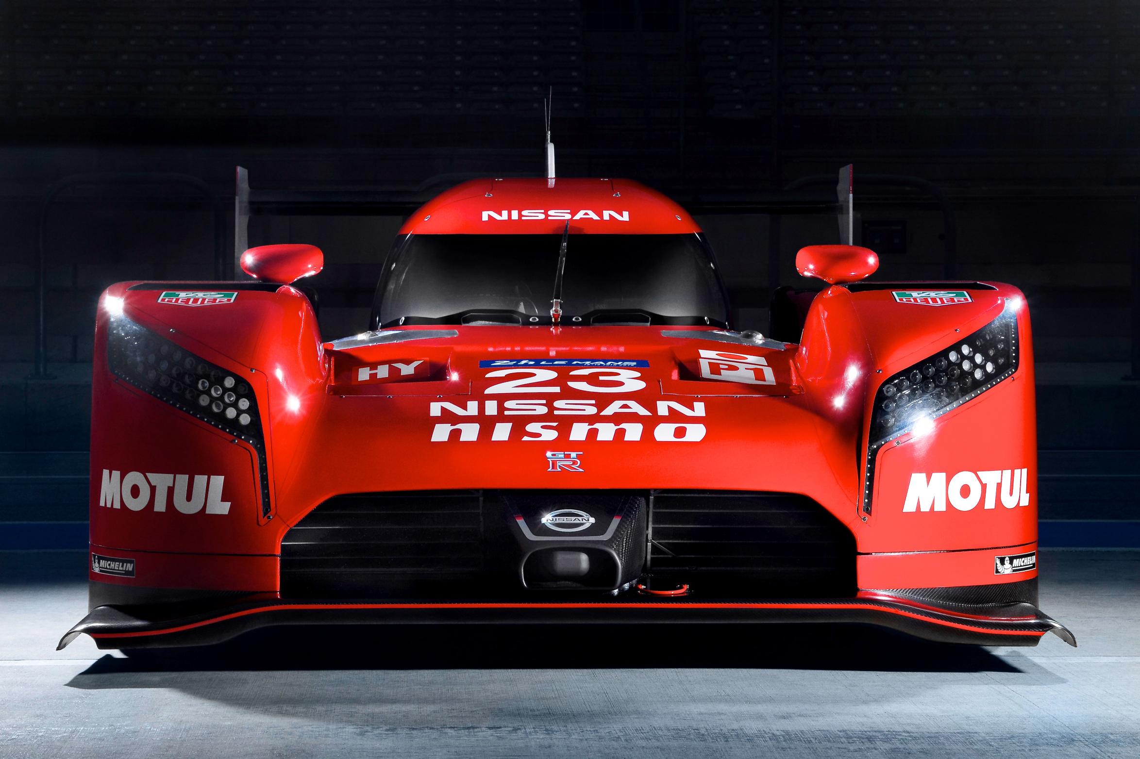 The Nissan GT-R LM NISMO is the ultimate Nissan GT-R, the purest expression of innovation that excites. Competing in LM P1, the premier class of world sports car racing, Nissan's Le Mans car is like no other car before it. A truly global effort, the GT-R has been created by a team of carefully selected experts in Japan, the U.S. and Europe. Unlike other LM P1 cars, the GT-R's V6 3.0-liter twin turbo gasoline engine sits in the front of the front-wheel-drive car, while the hybrid power is harvested from the front driveline to augment acceleration.